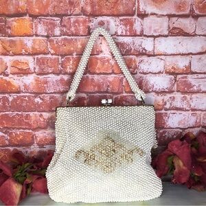 Antique 1930s Lumered Cordovan Beaded White and Gold Art Deco
Handbag